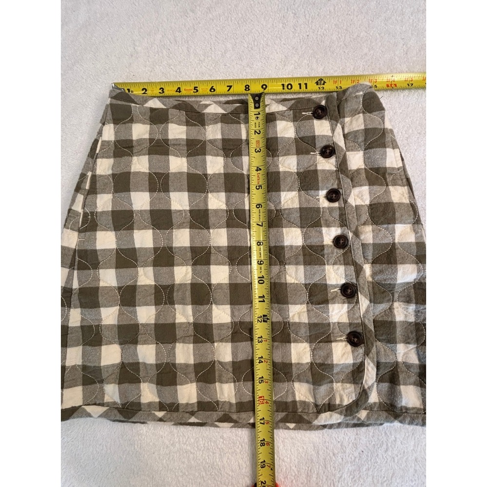 Madewell Olive Green and Cream Plaid Mini Skirt with Side Buttons - Picture 4 of 4